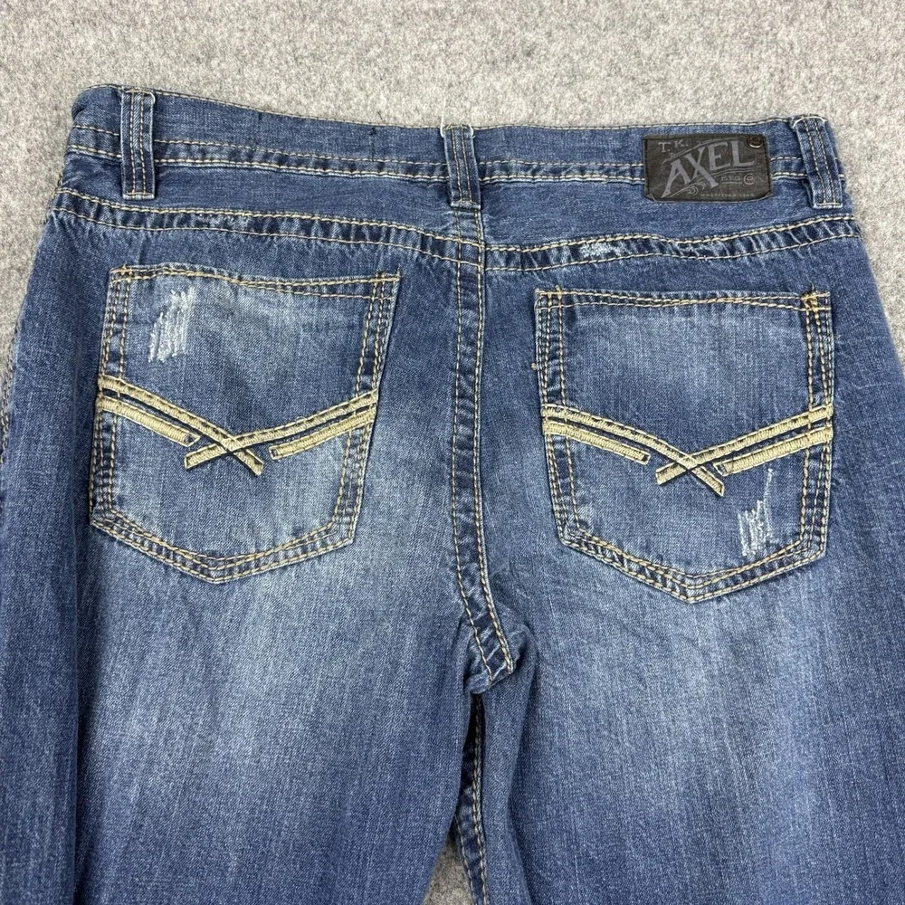 TK Axel Jeans Mens 38x32 Relaxed Straight Y2K Distressed Medium Wash Blue Denim